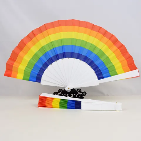 Abanico Plegable de Arcoíris Varillas de Plástico Tela Oxford Decorativo Para Baile Espectáculos Fiesta Regalos Mujer Estudiantes