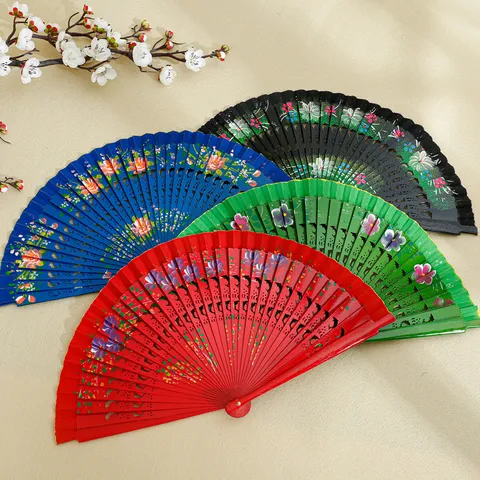 Abanico Plegable de Madera Pintado por Ambos Lados Estilo Español Diseño Calado Patrón Floral para Danza Clásica