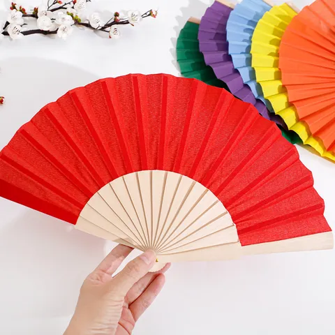 Éventail Pliant en Bois Tissu en Soie Minimaliste