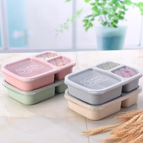 Bento Box 3 Compartment Lunch Box Food Grade Plastic Meal Prep Container Portable Microwave Safe Lunch Container For Adults