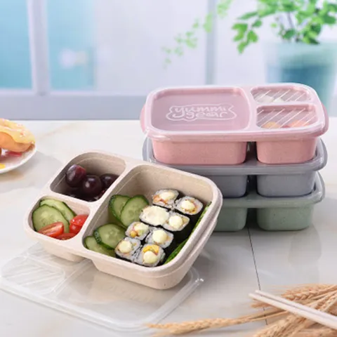 Bento Box 3 Compartment Lunch Box Food Grade Plastic Meal Prep Container Portable Microwave Safe Lunch Container For Adults