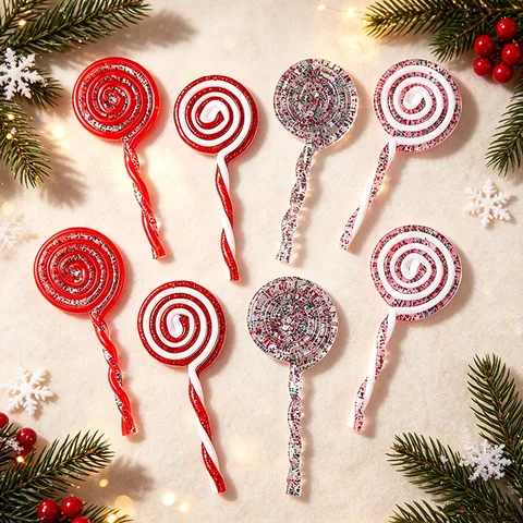 Weihnachtsbaumschmuck Lutscher Anhänger Rot Weiß Spirale Süßigkeiten Hängende Ornamente Kunststoff Glitzer Bonbons Für Feiertags Party Home Deko