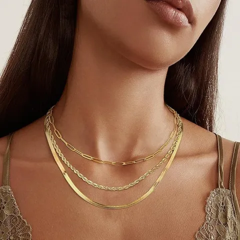 Collana Multistrato in Lega alla Moda per Donna Placcata Oro Argento Graffetta Catena a Serpente Gioielli a Strati Stile Occidentale Regalo