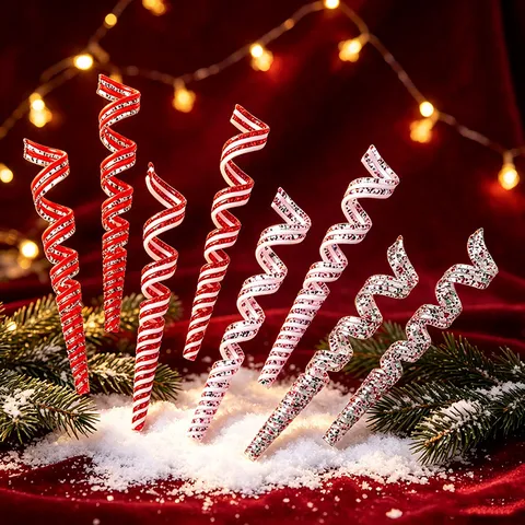 Christmas Spiral Candy Hanging Ornaments Glitter Plastic Twisted Icicle Ornaments For Christmas Tree Decoration Home Party Festive Ornaments