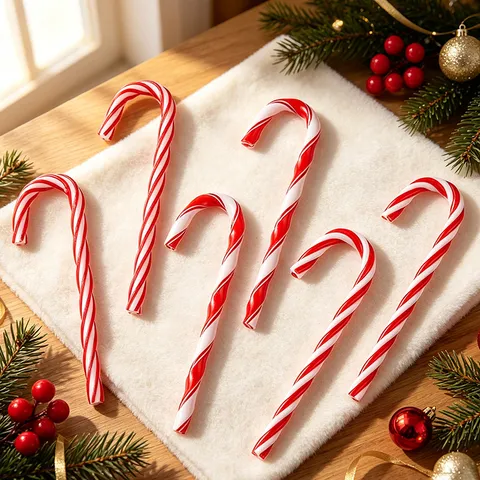 Christmas Red White Plastic Candy Cane Hanging Ornaments For Christmas Tree Home Party Decor Spiral Stripe Candy Canes