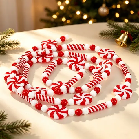 Christmas Candy Bead Garland Red White Swirl Peppermint Hanging Ornament For Christmas Tree Party Home Decor Festive Supplies