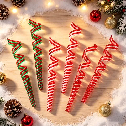 Christmas Decoration Candy Cane Spiral Twist Hanging Pendants Plastic Red White Green Tree Ornaments Festive Holiday Home Party Decor
