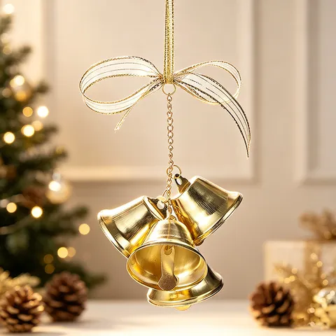 Christmas Bell Hanging Decoration Metal Trumpet Bells With Bowknot For Xmas Tree Holiday Party Festival Home Ornament