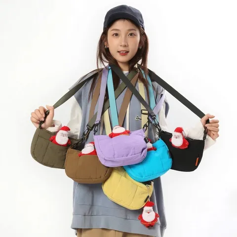 Sac à Main Femme Minimaliste en Toile Matelassée Décontracté Bloc de Couleur Rembourré Sac en Bandoulière Léger Voyage Oreiller Sac