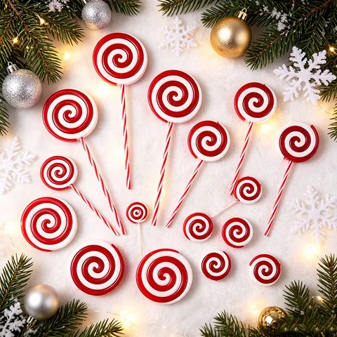 Red White Swirl Lollipop Christmas Tree Ornaments Plastic Spiral Candy Decoration Hanging Festive Party Ornaments Home Decor