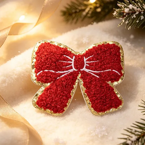 Set di Toppe Ricamate in Ciniglia di Natale Albero di Natale Omino di Pan di Zenzero Fiocco Accessori per Decorazione Fai da Te