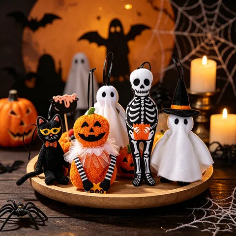 Halloween Decoration Plush Hanging Pendant Pumpkin Ghost Black Cat Skeleton Doll For Home Party Decor Halloween Props