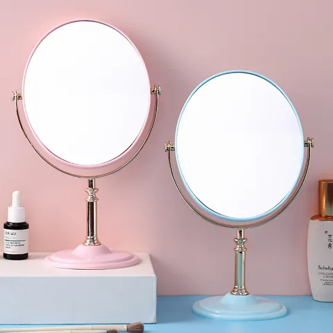 Double Sided Rotating Desktop Makeup Mirror Iron Carbon Alloy Glass HD Round Oval Vanity Mirror With Electroplated Gold Stand Home Decor