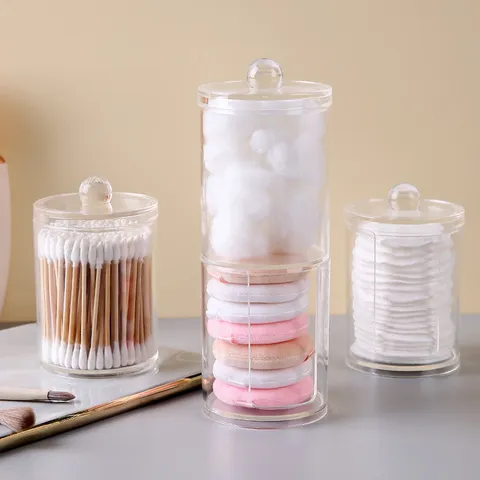 Boîte de Rangement en Acrylique Transparent pour Coton Et Coton-Tige Organisateur Cosmétique Anti-poussière Avec Couvercle Salle de Bain