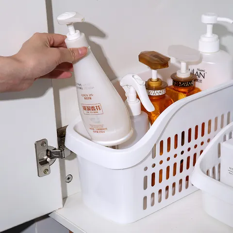 Cesta de Almacenamiento de Plástico Calado Minimalista Moderno para Cocina Baño Escritorio Organización de Artículos Varios Blanco Rectangular