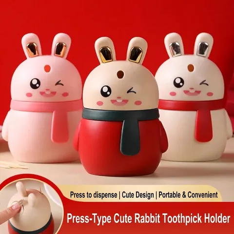 Cute Rabbit Shape Automatic Pop-up Toothpick Holder Cartoon Plastic Toothpick Box Home Dining Table Decor Storage Container