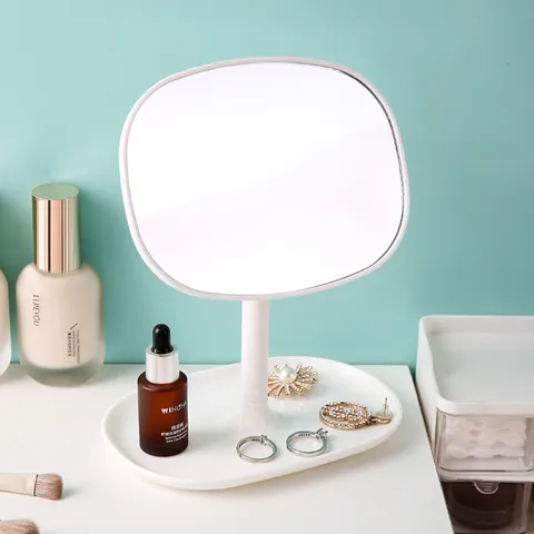Square Desktop Makeup Mirror Rotating High Definition Mirror with Storage Base Cosmetic Vanity Mirror for Dressing Table