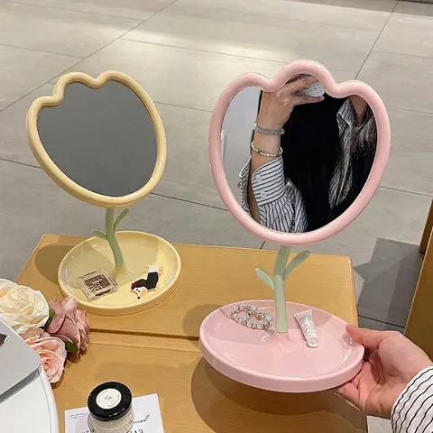 Ästhetischer Tulpenblüten Desktop Schminkspiegel Mit Aufbewahrungsbasis Ins Stil Verstellbarer Kosmetikspiegel Für Schlafzimmer Schminktisch