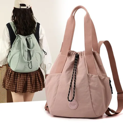 2025 New Women's Lightweight Nylon Tote Bag Large Capacity Water Repellent Commuter Shoulder Bag Drawstring Casual Handbag