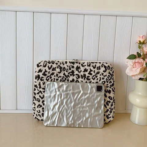 Leopard Print Laptop Sleeve Canvas Quilted Protective Case For Tablet Macbook Notebook Shockproof Inner Bag Office Travel Bag