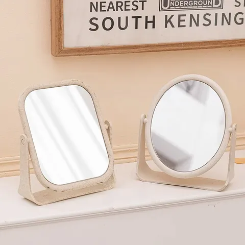 Minimalist Wheat Straw Rotating Makeup Mirror Dual Sided Desktop Vanity Mirror For Bedroom Aesthetic Cosmetic Mirror