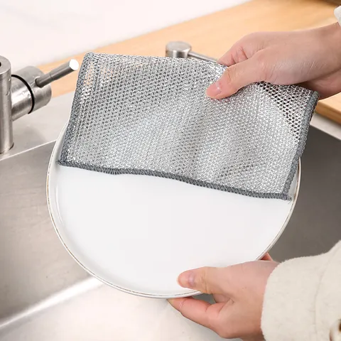 Silver Wire Cleaning Cloth Non-Scratch Microfiber Dishcloth For Kitchen Sink Stovetop Reusable Mesh Scouring Pad Washing Towel