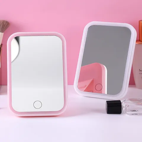 LED Makeup Mirror 3-Color Adjustable Light Desktop Vanity Mirror Touch Dimming Portable Mirror for Students Home Beauty