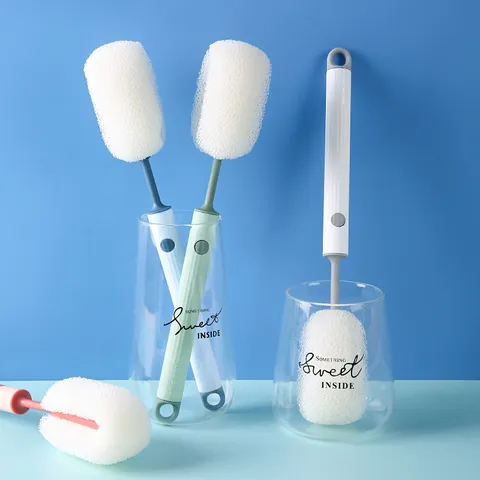 Multifunktionale Langstielige Tassenbürste Mit Luffa-Schwammkopf Für Babyflaschen Thermosglas-Reiniger Küchenreinigungswerkzeug