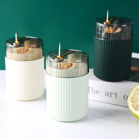Luxury Portable Automatic Toothpick Holder Press Type Storage Box Vertical Stripes Gold Trim Nordic Plastic Dispenser