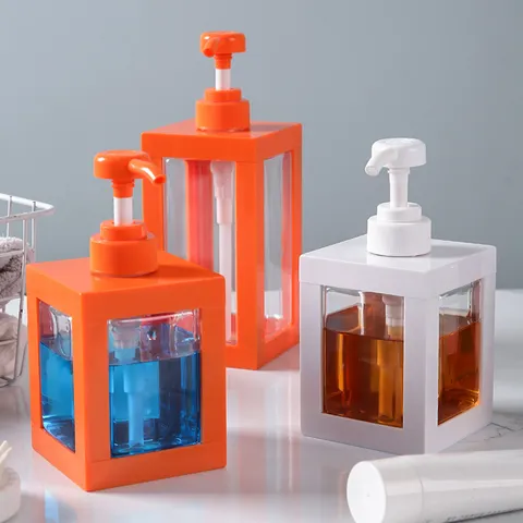 Large Capacity Square Press Lotion Dispenser Bottle Portable Transparent Bathroom Shower Gel Hand Soap Storage Bottle