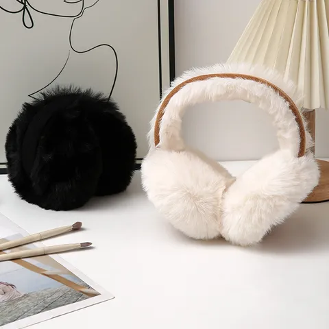 Winter Warm Plush Earmuffs For Kids Thickened Faux Fur Ear Warmers Soft Foldable Outdoor Cold Weather Ear Covers For Daily Use