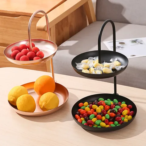Luxe Dubbellaags IJzeren Fruitschaal Metalen Snack Candy Bord Sieraden Opbergrek Met Handvat Voor Woonkamer Tafel Decor