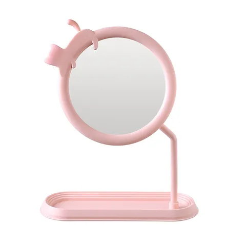 Semplice Specchio da Trucco da Scrivania con Orecchie di Gatto e Base per Gioielli Telaio in Plastica Specchio da Toeletta Portatile per Donna