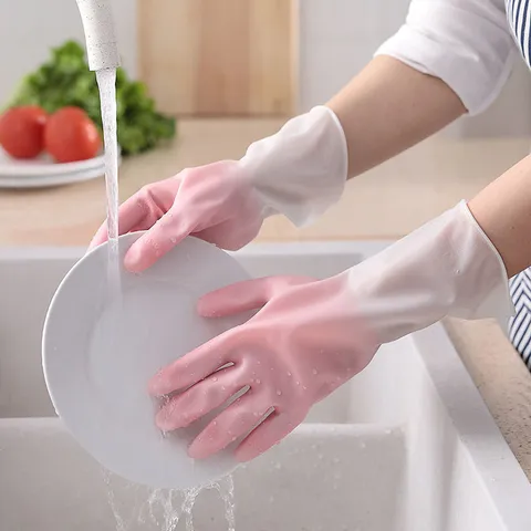 31cm Waterdichte Translucente Rubberen Schoonmaakhandschoenen Voor Keuken Afwassen Wasserij Duurzame Antislip Huishoudelijke Handschoenen Voor Dames