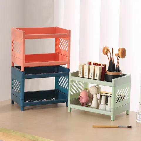 Ins Style Desktop Double Layer Storage Rack Office Stationery Cosmetic Organizer Plastic Hollow Shelf Kitchen Bathroom Holder
