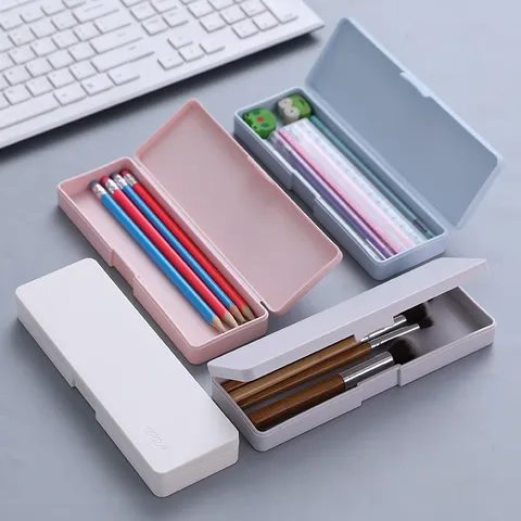 Estuche de Plástico Minimalista Caja de Almacenamiento de Papelería de PP Multifuncional Portátil Para Estudiantes Oficina Escuela Caja de Lápices Mate Color Sólido