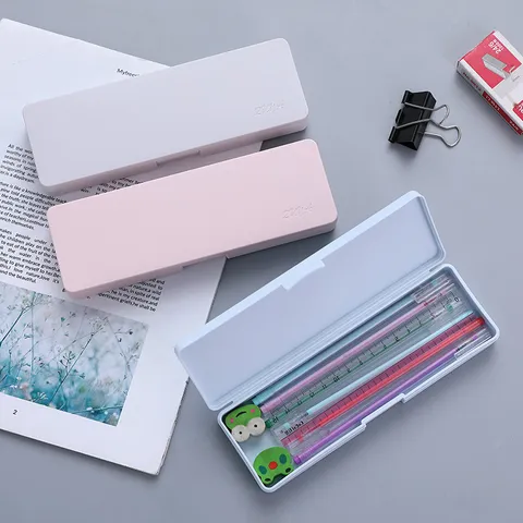 Estuche de Plástico Minimalista Caja de Almacenamiento de Papelería de PP Multifuncional Portátil Para Estudiantes Oficina Escuela Caja de Lápices Mate Color Sólido