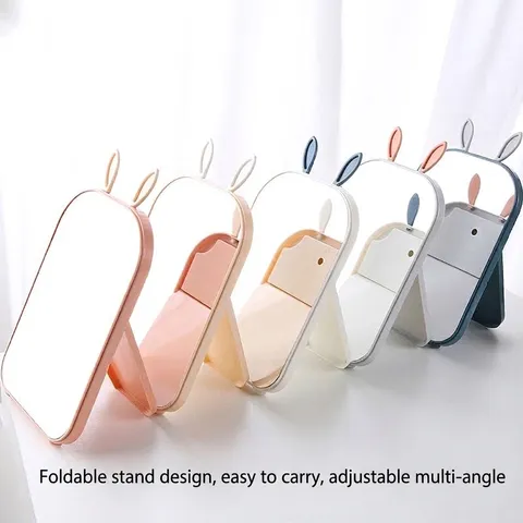 Cartoon Hasenohr Faltbarer Desktop Make-up Spiegel Tragbarer Hochauflösender Kosmetikspiegel Für Schlafzimmer Schminktisch Damen Geschenk