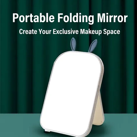 Cartoon Hasenohr Faltbarer Desktop Make-up Spiegel Tragbarer Hochauflösender Kosmetikspiegel Für Schlafzimmer Schminktisch Damen Geschenk