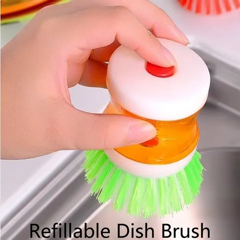 Automatic Liquid Dispensing Pot Brush Hydraulic Press Dishwashing Brush ABS Kitchen Cleaning Scrubber For Pots And Bowls