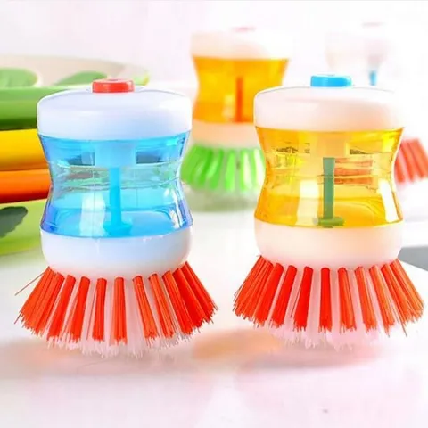 Automatic Liquid Dispensing Pot Brush Hydraulic Press Dishwashing Brush ABS Kitchen Cleaning Scrubber For Pots And Bowls