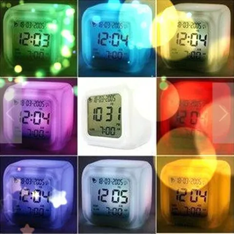 Creative Seven Color Changing LED Digital Alarm Clock Square Luminous Night Light Temperature Calendar For Home Bedroom Student Gift