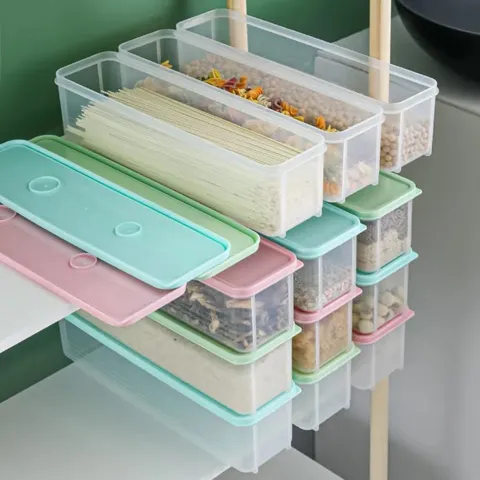Airtight Noodle Storage Box PP PE Plastic Kitchen Refrigerator Food Container With Measuring Lid Stackable Sealed Box