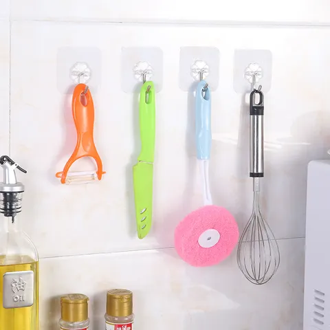 Transparente Selbstklebende Wandhaken Stark Wasserdicht Spurlos Haken Für Küche Badezimmer Tür Wand Edelstahl Haken