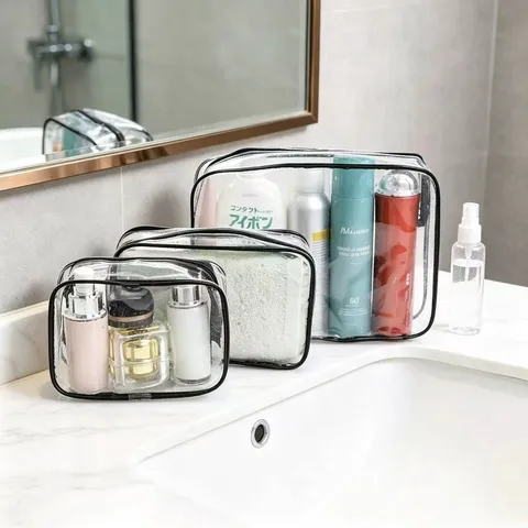 Portable PVC Transparent Cosmetic Bag Large Capacity Travel Toiletry Wash Bag Waterproof Dustproof Clear Makeup Storage Pouch For Women