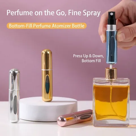 Atomizador de Perfume Recargable Portátil Botella de Spray de Llenado Inferior Con Ventana Visual Estuche de Metal Aluminio para Fragancia de Viaje
