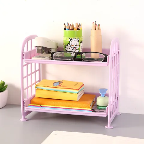 Creative Double Layer Hollow Plastic Desktop Storage Rack Multifunctional Organizer For Kitchen Bathroom Office Stationery Rack