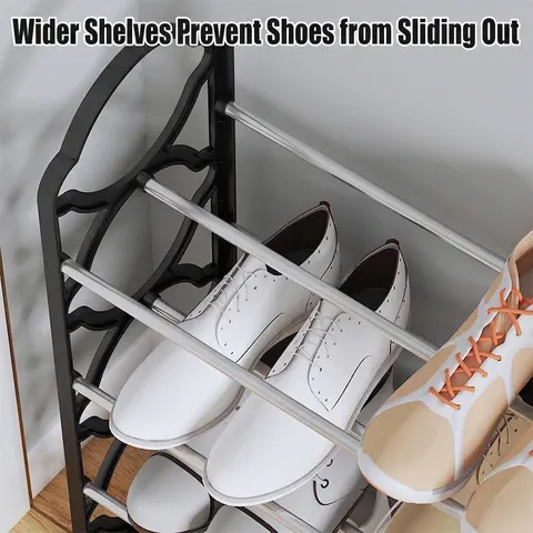 Simple Scalloped Edge Shoe Rack Metal Tube Plastic Frame Storage Organizer for Entryway Dorm Bedroom Modern Minimalist Shoes Stand