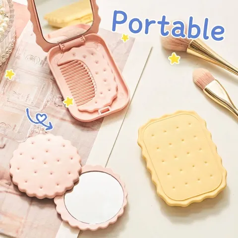 Tragbares Keksform Make-up Spiegel Set Mit Kamm Süßer Faltbarer Kompakter Spiegel Kunststoff Glas Kleiner Taschenspiegel Für Reisen Damen Mädchen