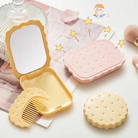 Tragbares Keksform Make-up Spiegel Set Mit Kamm Süßer Faltbarer Kompakter Spiegel Kunststoff Glas Kleiner Taschenspiegel Für Reisen Damen Mädchen